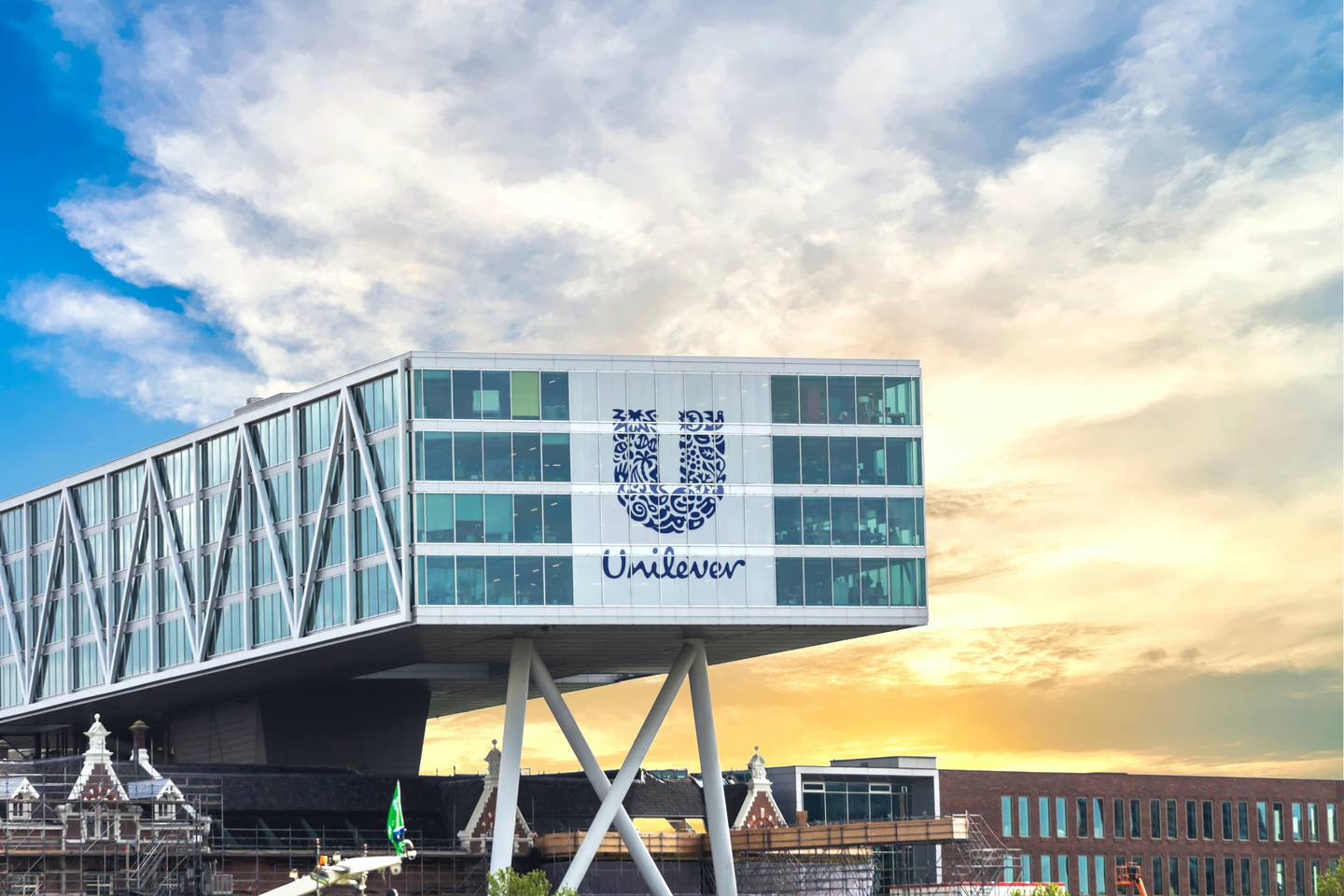 An image of Unilever's offices at dusk.