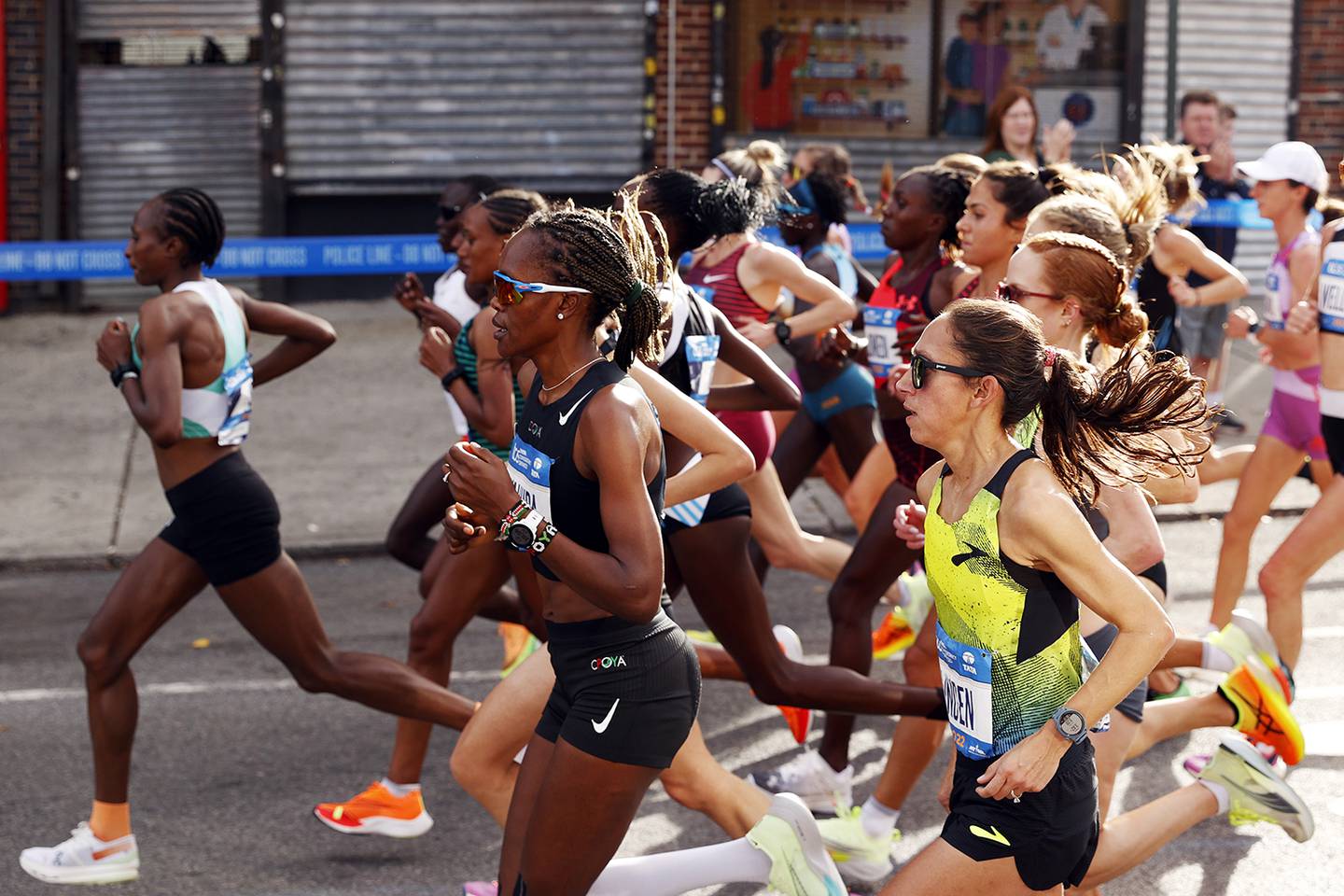 NEW YORK, NEW YORK - NOVEMBER 06: Desiree Linden of the United States competes in the Women's Professional Division of the TCS New York City Marathon on November 06, 2022 in New York City. (Photo by Sarah Stier/Getty Images)